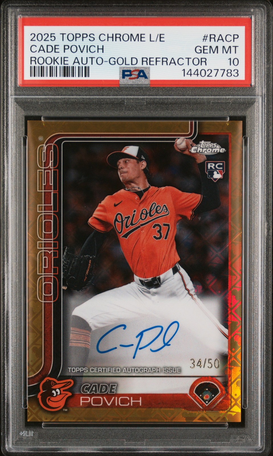 2025 Topps Chrome Logofractor Edition Rookie Autos Cade Povich 34/50 PSA 10