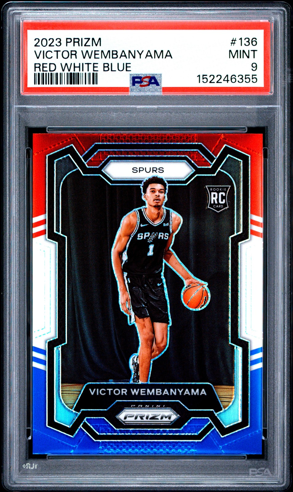 2023 Panini Prizm Red White Blue #136 Victor Wembanyama Rookie RC PSA 9